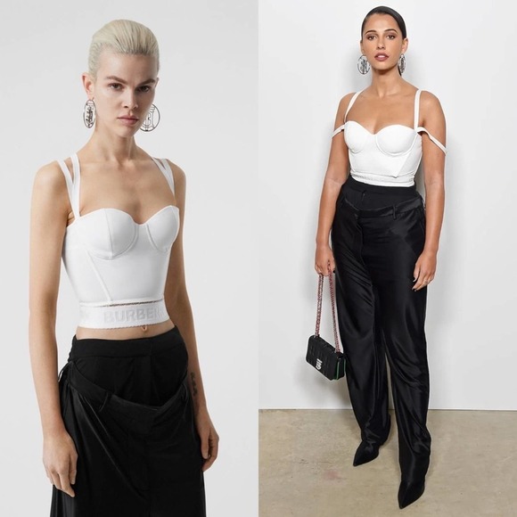 Burberry White Logo Hem Elastane Corset Top in White - Picture 3 of 16